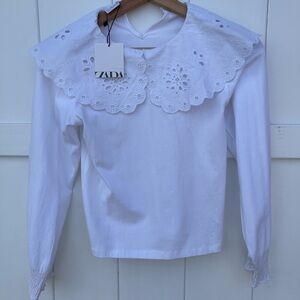 Zara White Blouse with Eyelet Collar